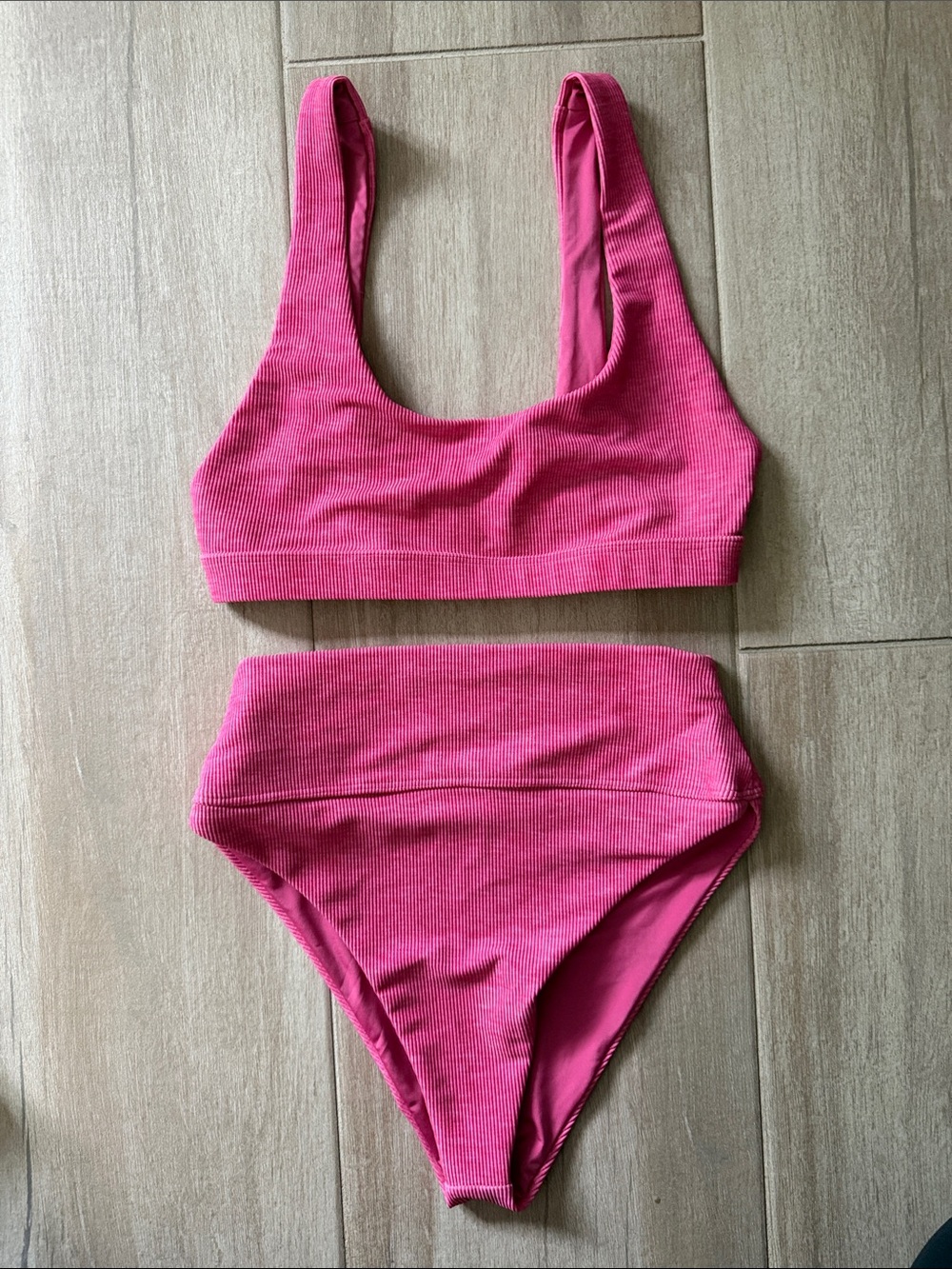 Beach Riot Pink Ribbed High-Waist Bikini Set